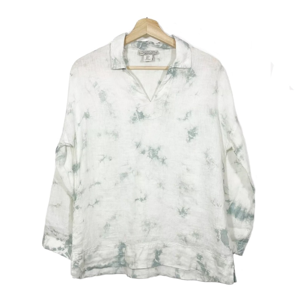 Rachel Zoe Linen Tie Dye Popover Top Green White Sz S